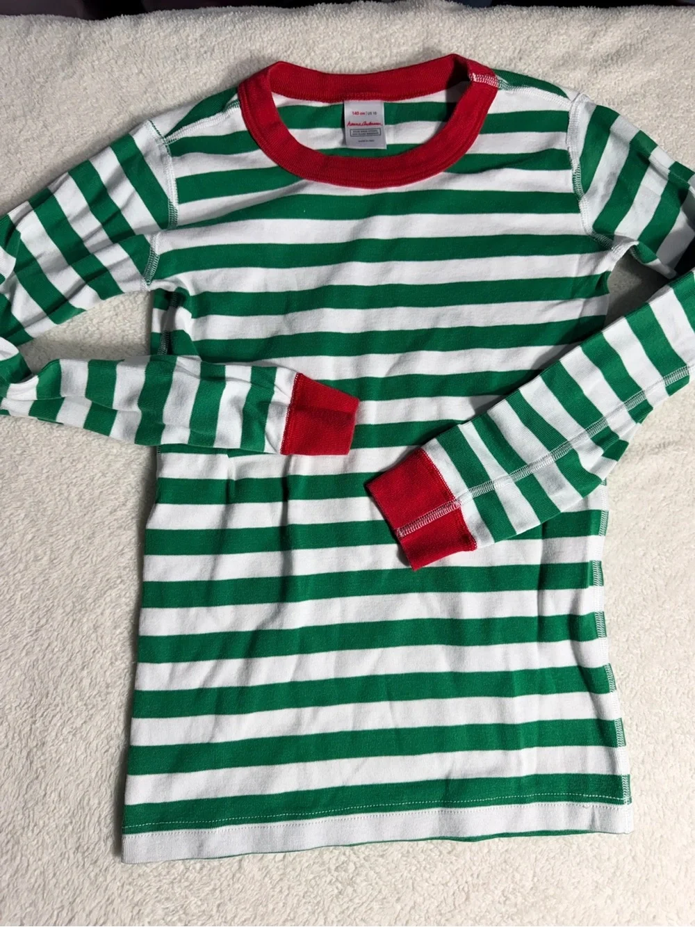 Hanna Andersson Green & White Holiday Stripes Pajama Set | Size 10